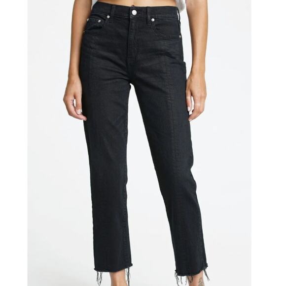 Daze Denim High Rise Straight Up Curfew Jeans Raw Hem Black - Picture 1 of 8